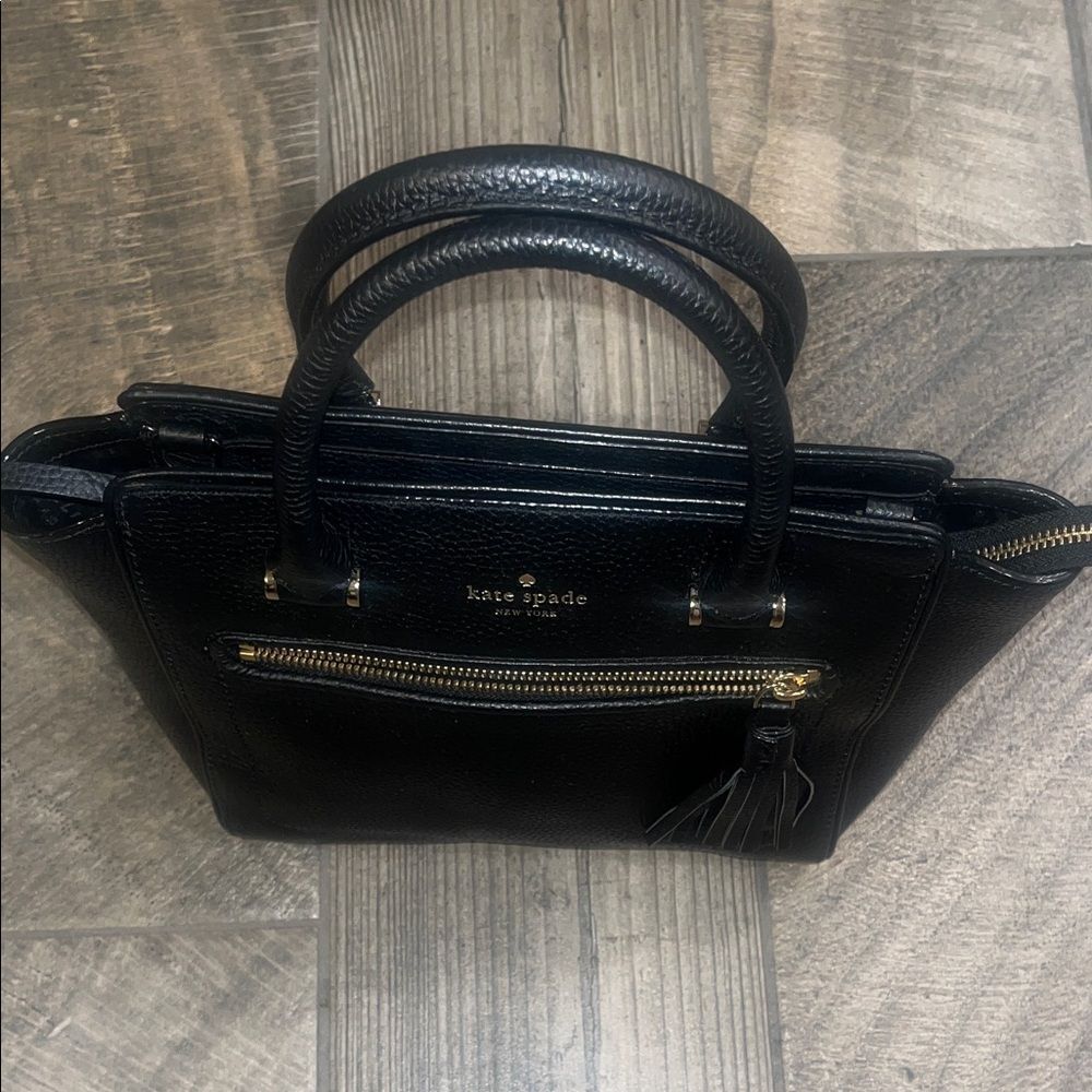 Kate Spade Black pebbled leather Satchel with Gold Accents. 13”x9”x 4”